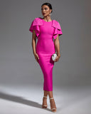 Beading Decor Bow Midi Bandage Dress