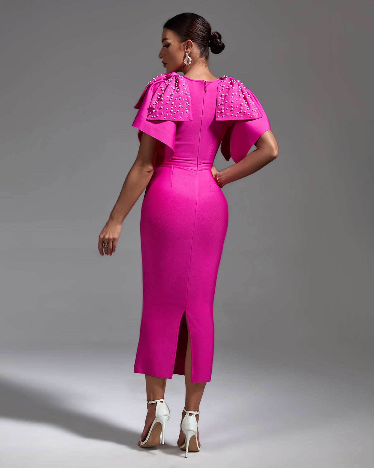 Beading Decor Bow Midi Bandage Dress