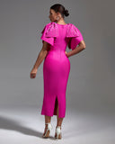 Beading Decor Bow Midi Bandage Dress