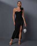 Shoulder Detailed Asymmetric Bandage Dress