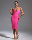 Strapless Sleeveless Plain Midi Bandage Dress