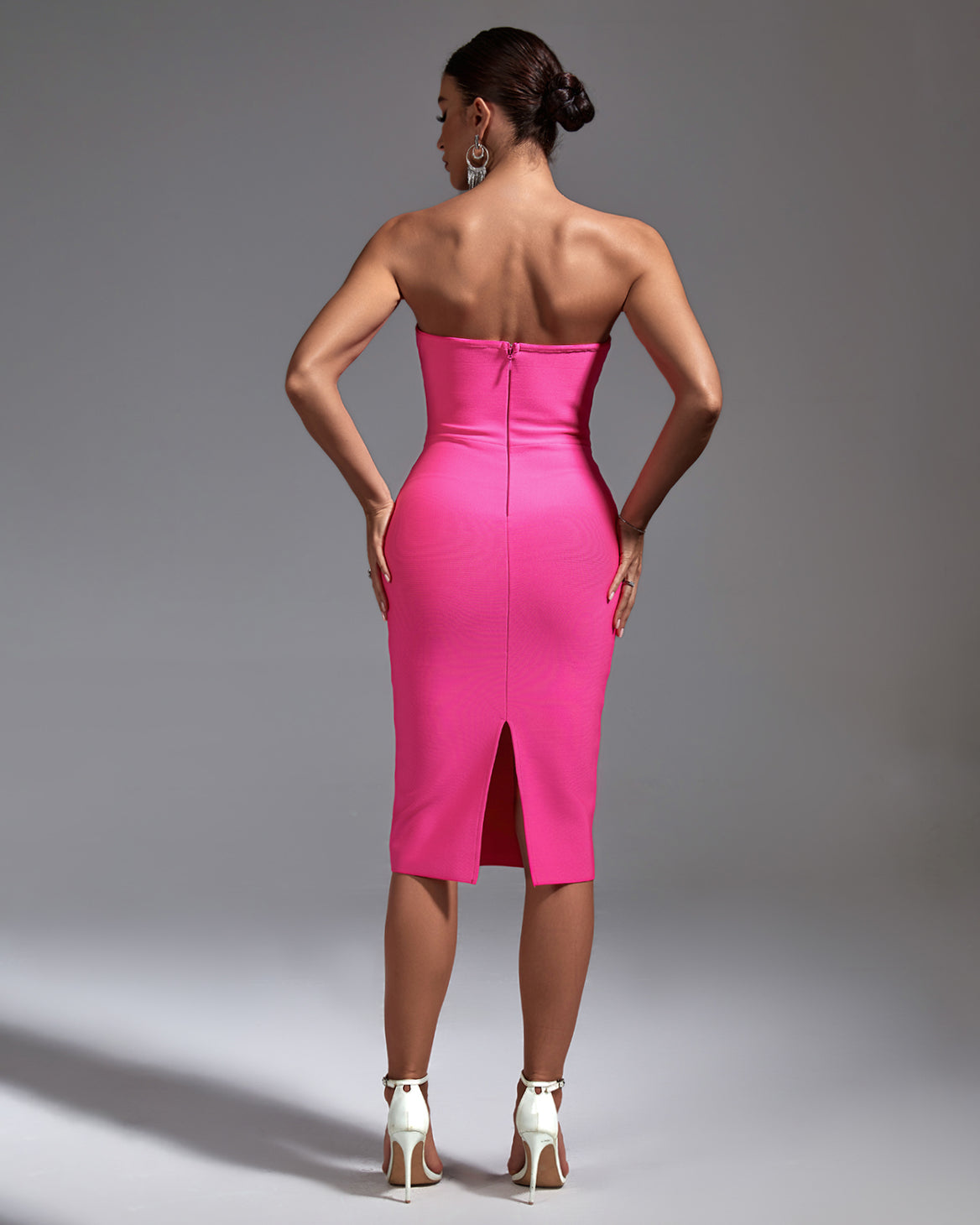 Strapless Sleeveless Plain Midi Bandage Dress