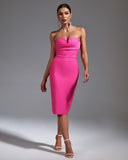 Strapless Sleeveless Plain Midi Bandage Dress
