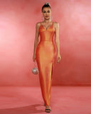 Metallic Orange Bandage Maxi Dress