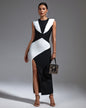 Black White Colour-Blocked Bandage Dress