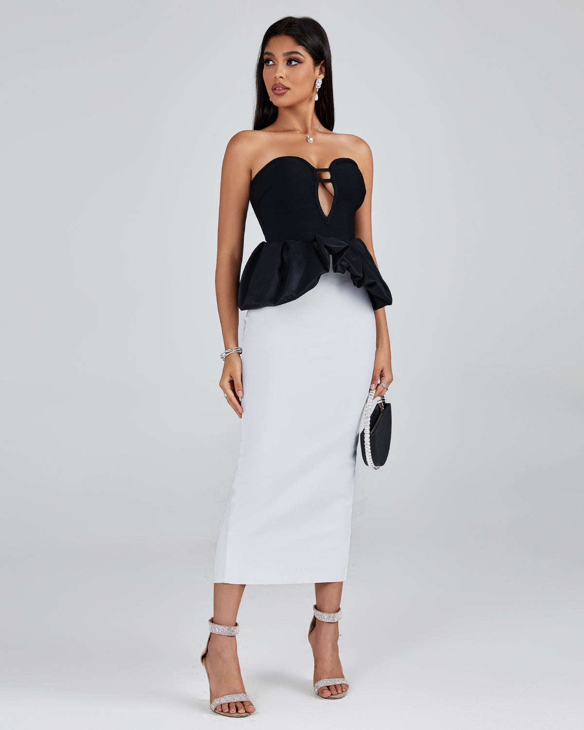 Black-white Strapless Bandage Dress