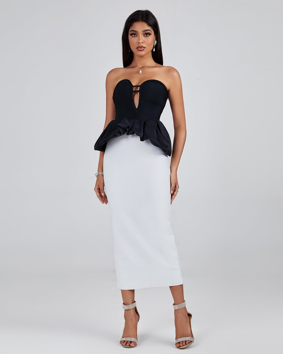 Black-white Strapless Bandage Dress