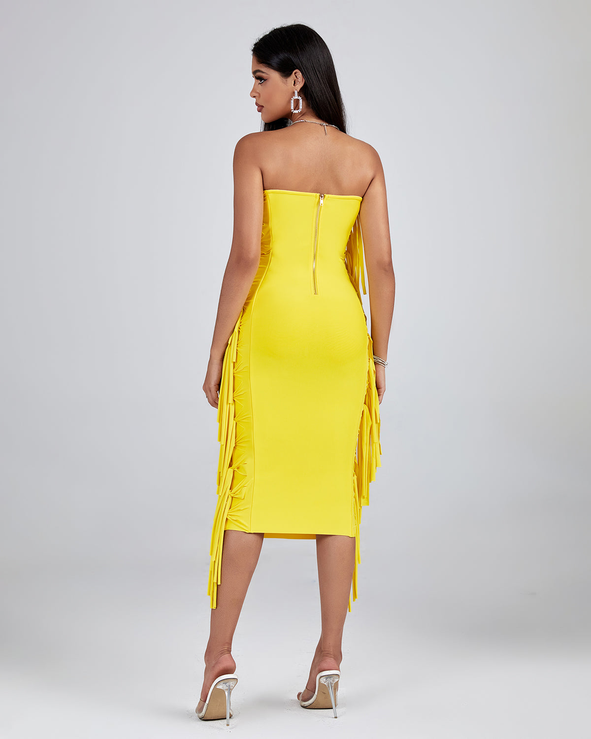 Strapless Fringe Midi Bandage Dress