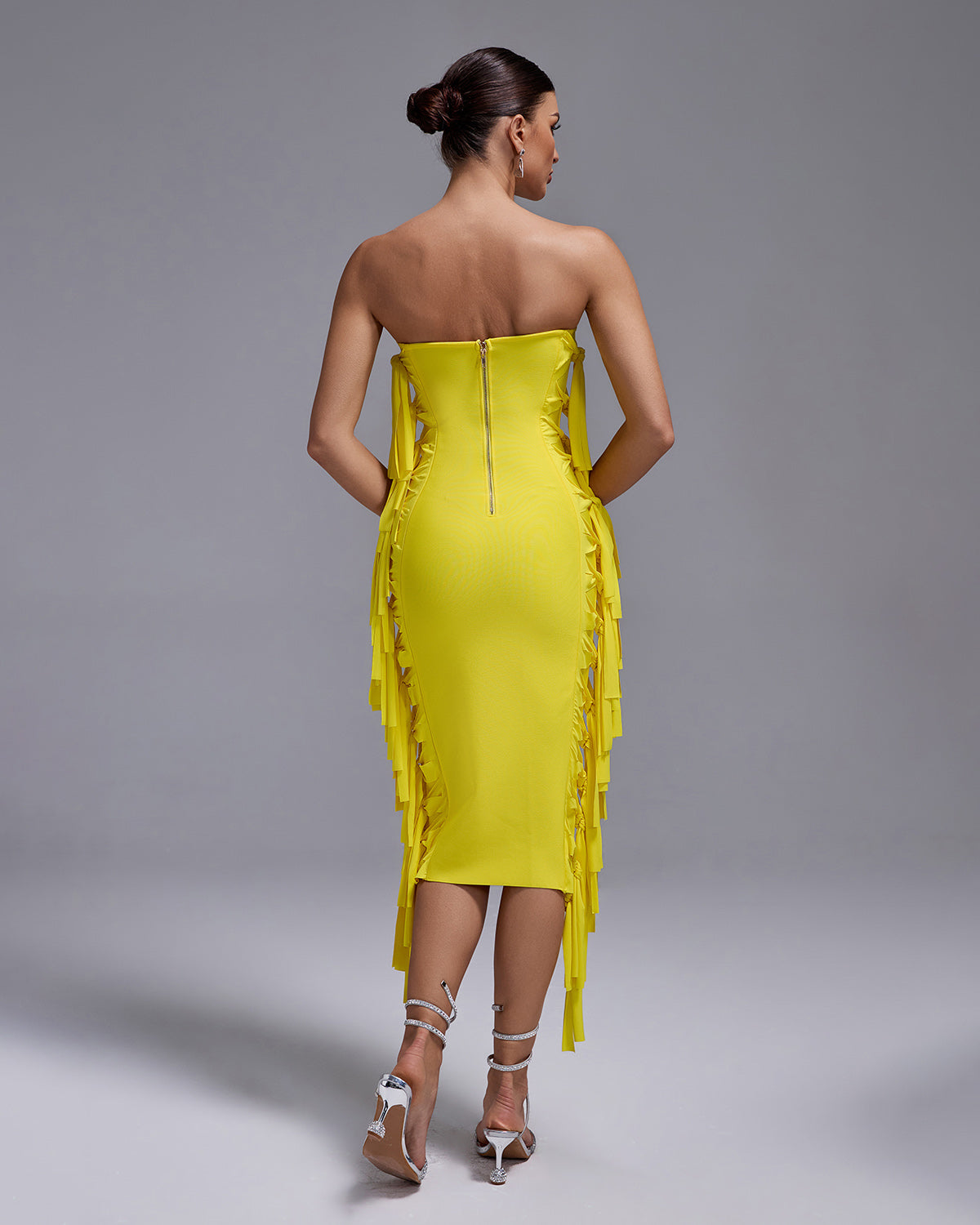 Strapless Fringe Midi Bandage Dress