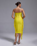Strapless Fringe Midi Bandage Dress