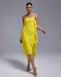 Strapless Fringe Midi Bandage Dress
