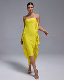 Strapless Fringe Midi Bandage Dress
