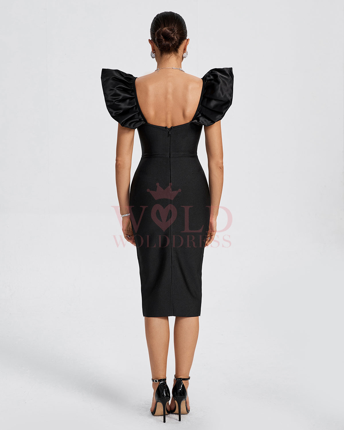 Sweetheart Bubble Sleeve Midi Bandage Dress