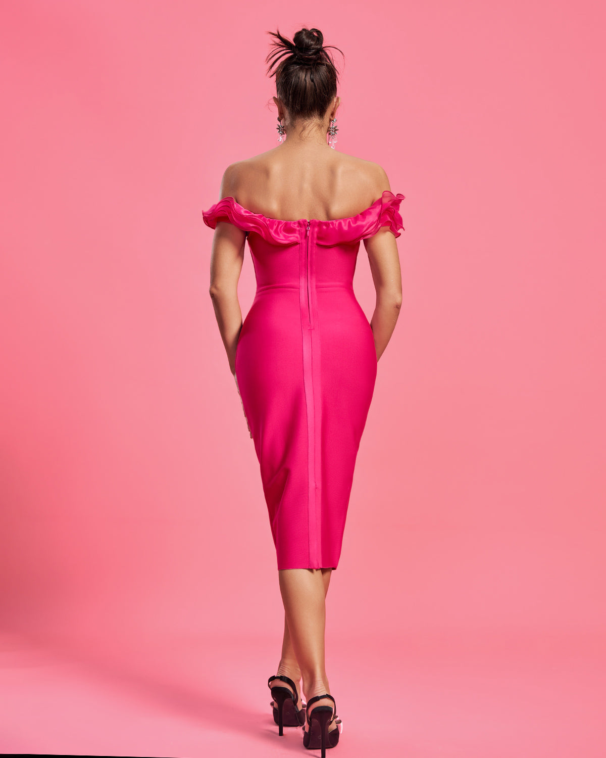 Off Shoulder Multilayer Ruffle Bandage Dress