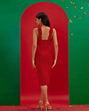V-neck Floral Embellished Bandage Dress