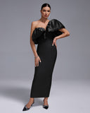 One Shoulder Ruffle Bandage Long Dress