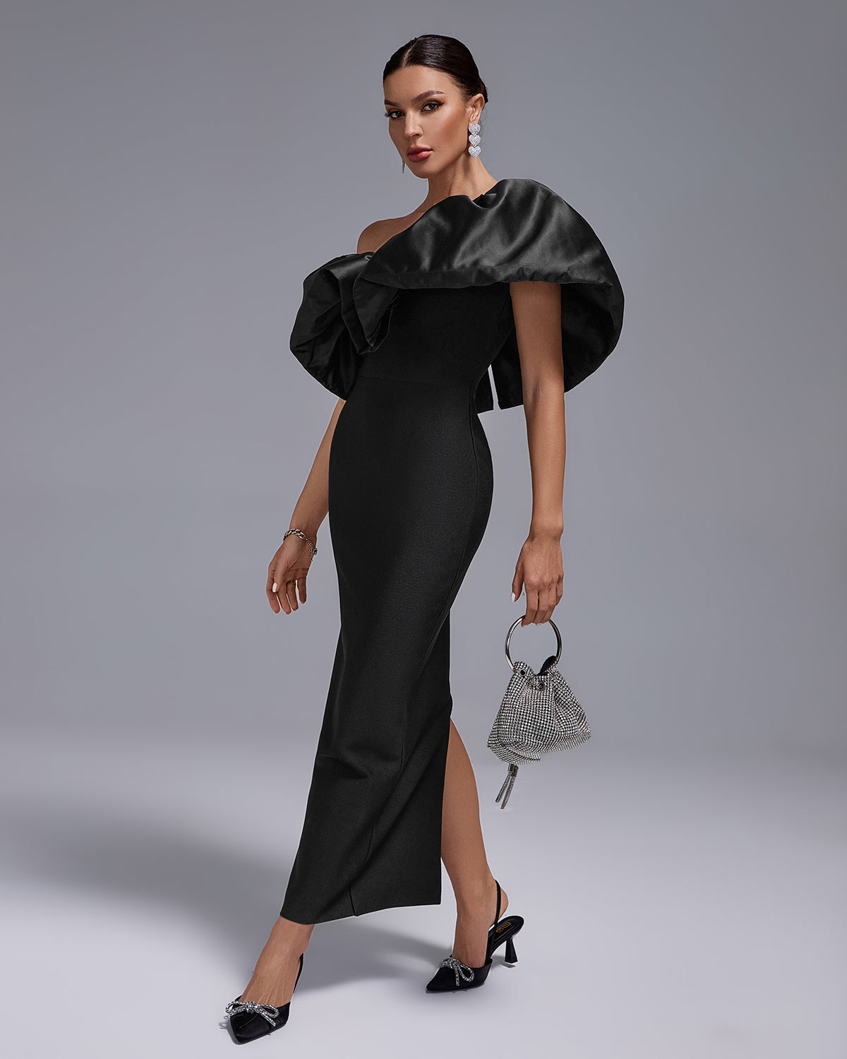 One Shoulder Ruffle Bandage Long Dress