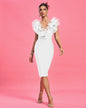 V-neck Ruffle Trim Midi Bandage Dress