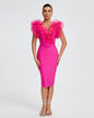 V-neck Ruffle Trim Midi Bandage Dress