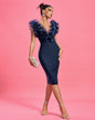 V-neck Ruffle Trim Midi Bandage Dress