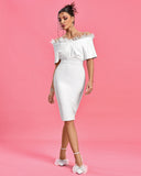Off Shoulder Feather Trim Bandage Dress