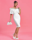 Off Shoulder Feather Trim Bandage Dress