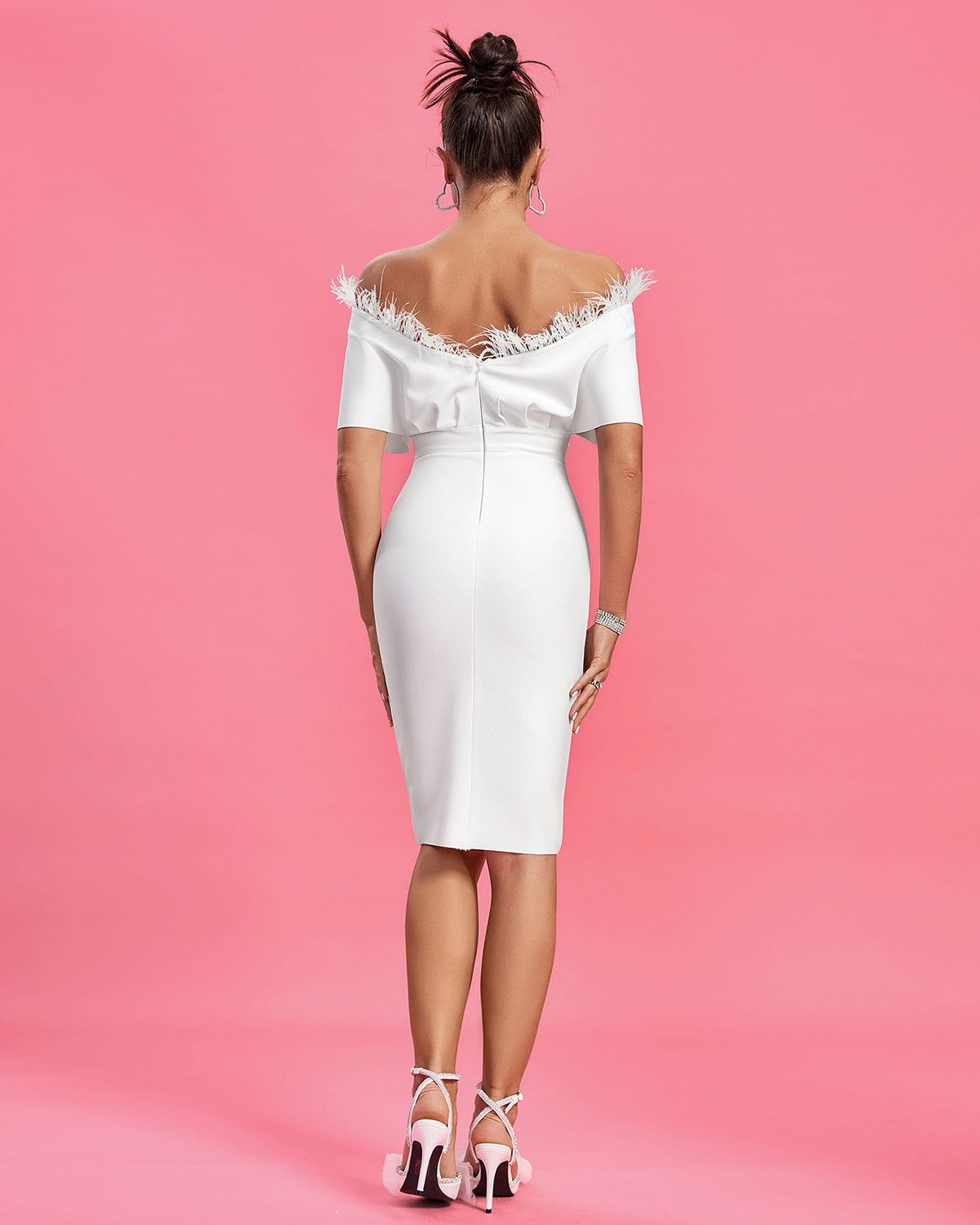 Off Shoulder Feather Trim Bandage Dress
