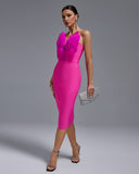 Open Back Feather Midi Bandage Dress