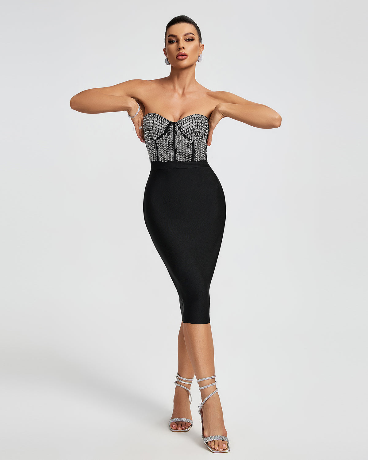 Rhinestone Bandage Bustier Midi Dress