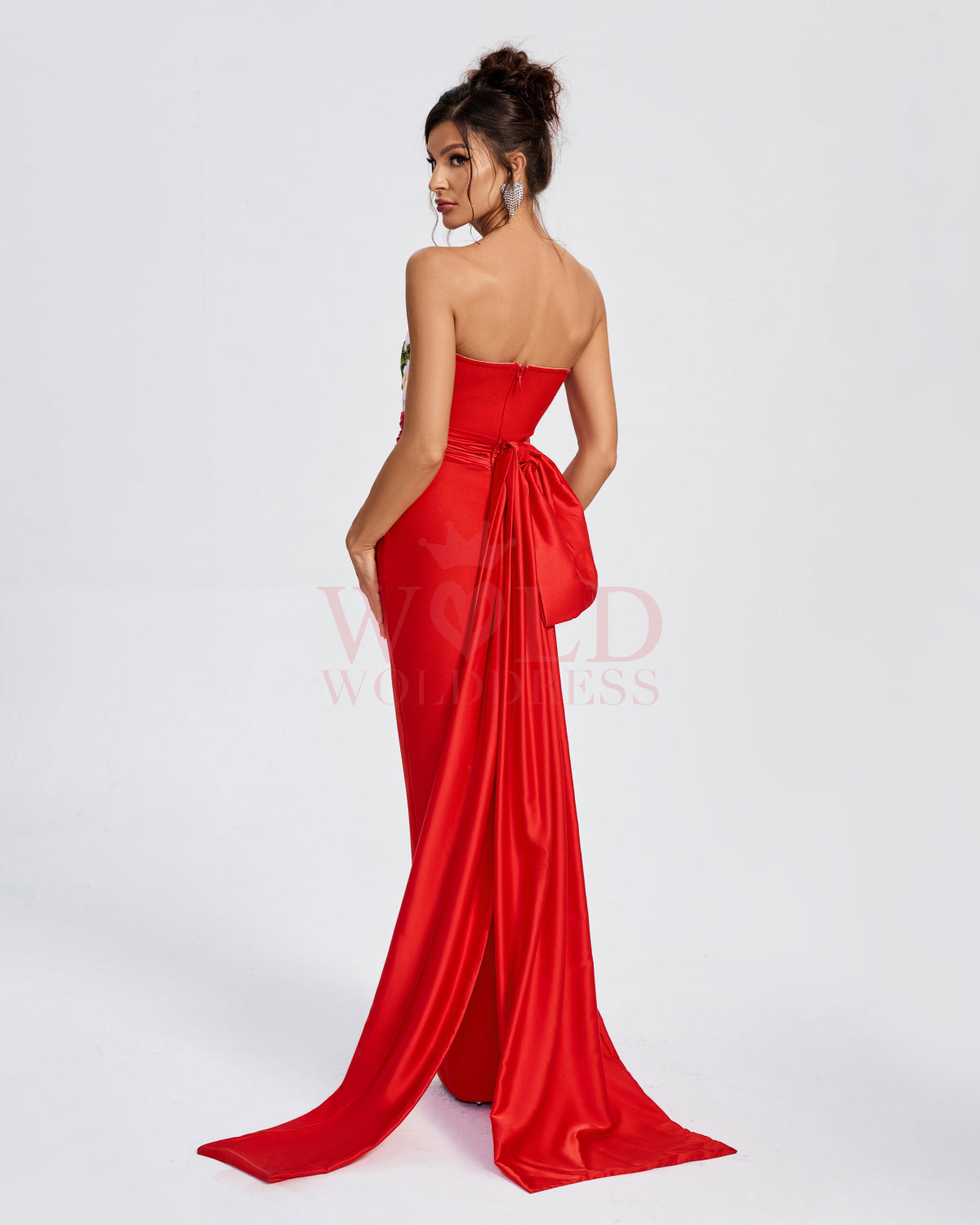 Floral Embroidered Corset Bow-Draped Dress