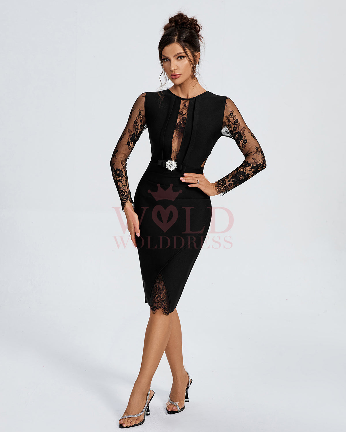 Sexy Lace Patchwork Bandage Midi Dress