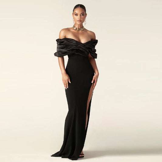 Off Shoulder Ruffle Draped Dress