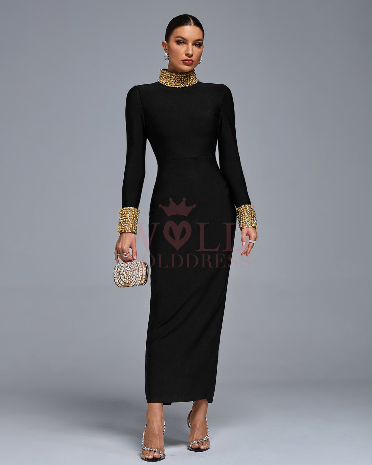 Beadwork Open Back Bandage Long Dress