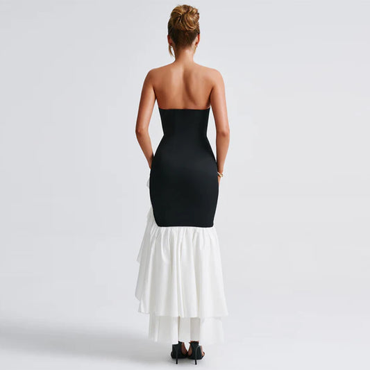 Black White Flouncy Splicing Mermaid Dress