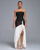 Open Back Color Block Ruffle Layered Maxi Dress