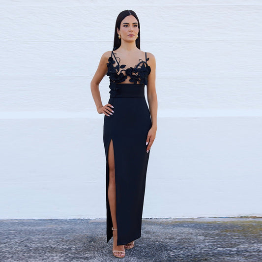 Strappy Sleeveless Floral Cut Out Bandage Maxi Dress