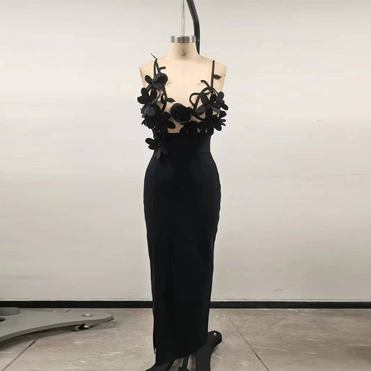 Strappy Sleeveless Floral Cut Out Bandage Maxi Dress