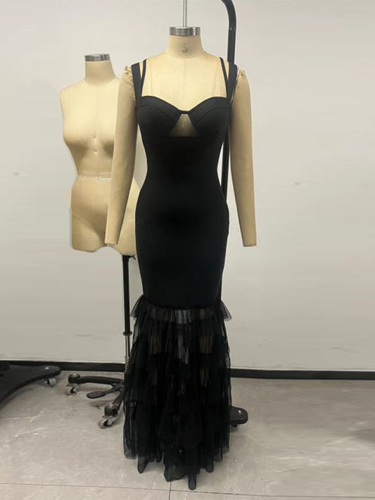 Black Bandag Dress with Tulle Fishtail