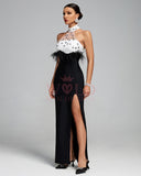 Halter Neck Feather Design Bandage Maxi Dress