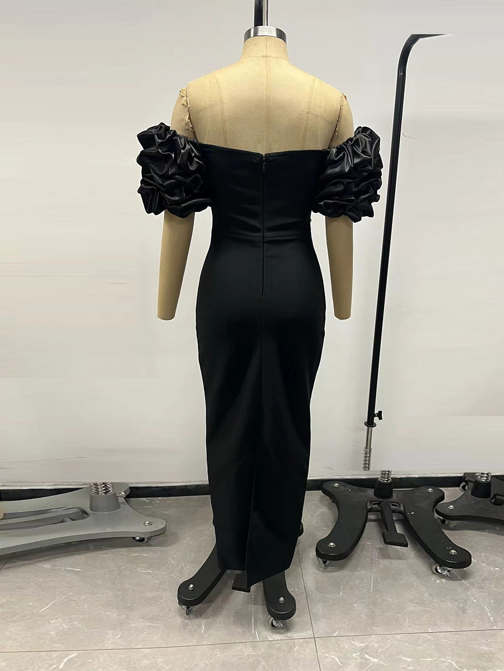 Black Off Shoulder Puff Sleeve Gown