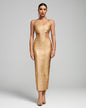 Gold Metallic Backless Bandage Long Dress