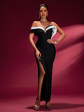 Off Shoulder High-Slit Bandage Dress