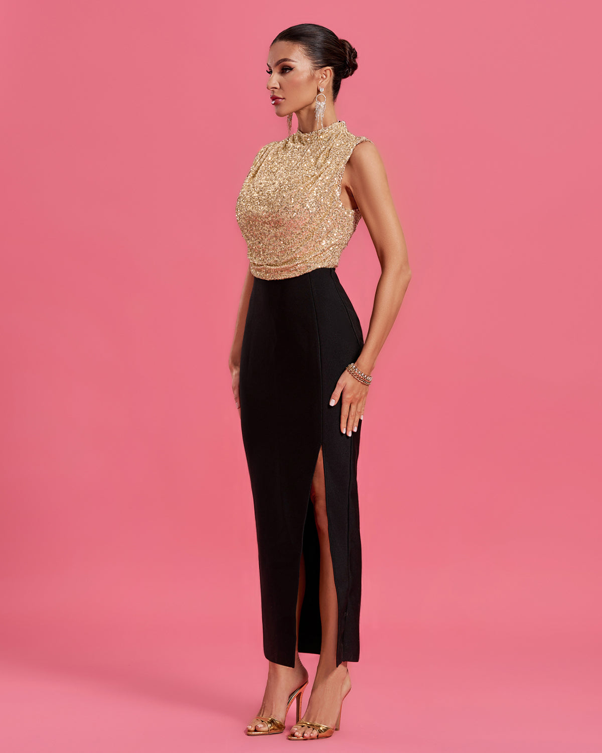 Sequin & Bandage Party Long Dress