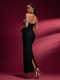 Crystal Applique Halterneck Bandage Gown