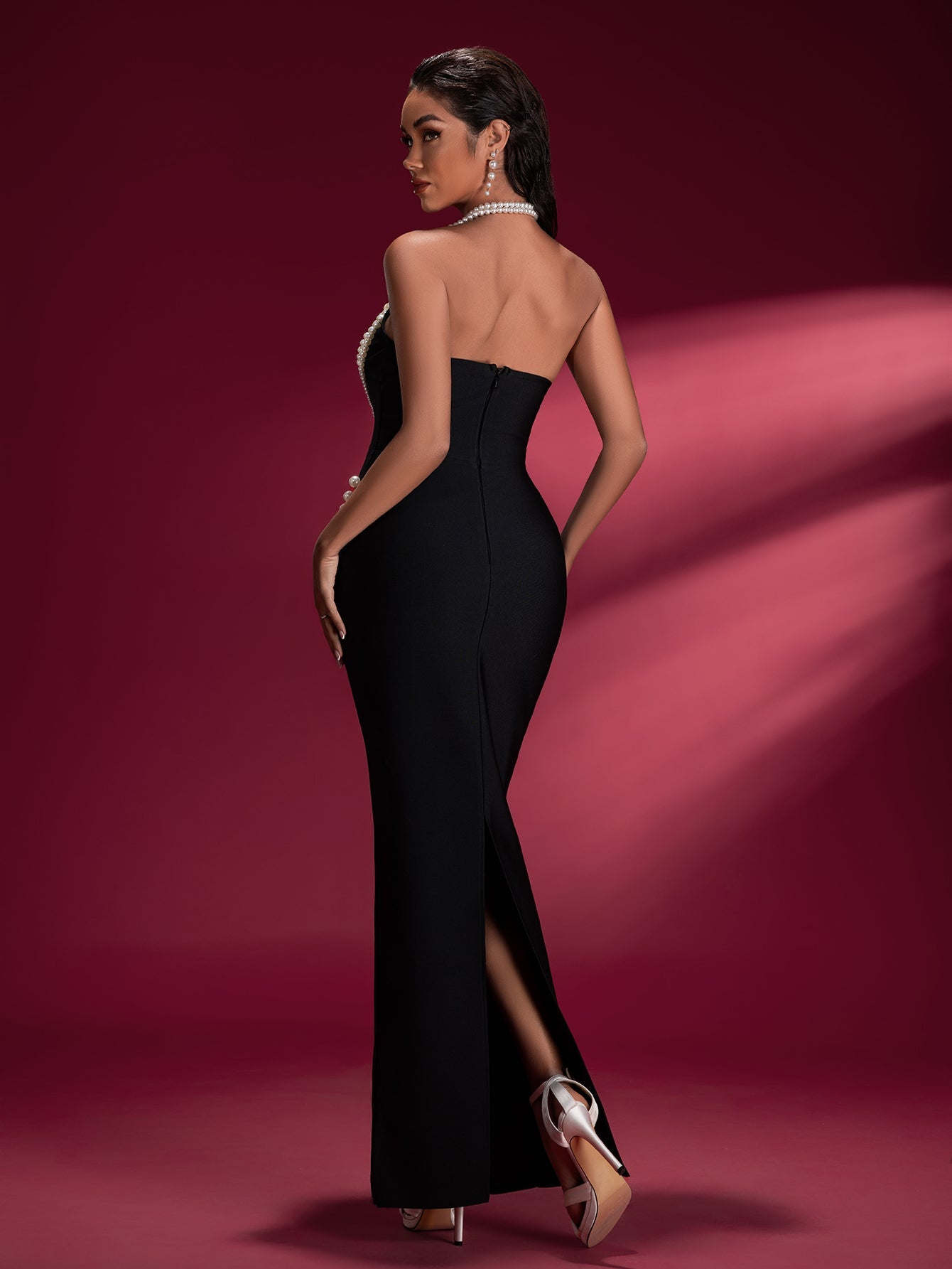 Pearl Detail Bandage Maxi Dress