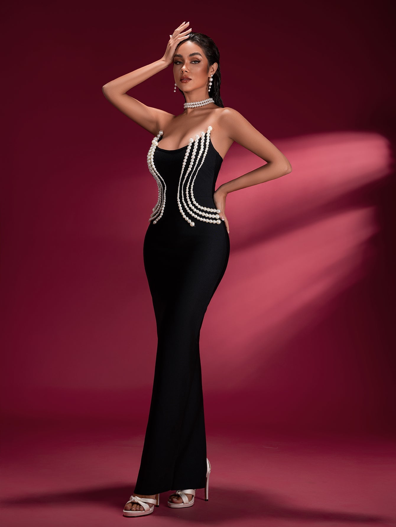 Pearl Detail Bandage Maxi Dress