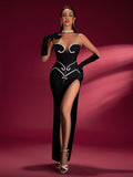 Pearl-embellished High Slit Bandage Dress