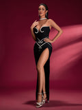 Pearl-embellished High Slit Bandage Dress
