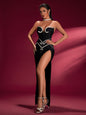 Pearl-embellished High Slit Bandage Dress