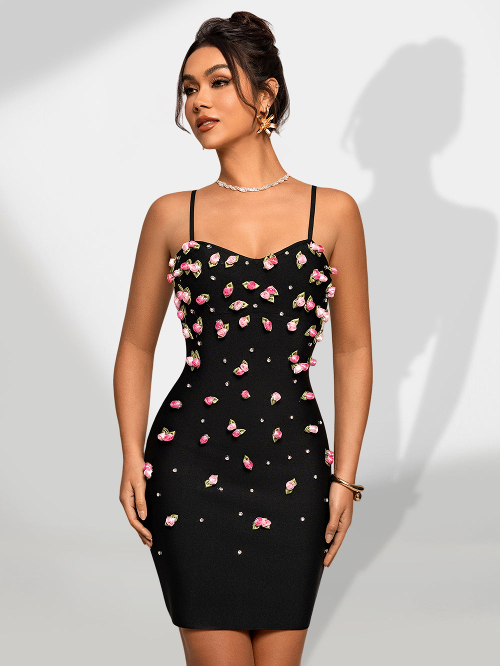 3D Flowers Backless Bandage Dress